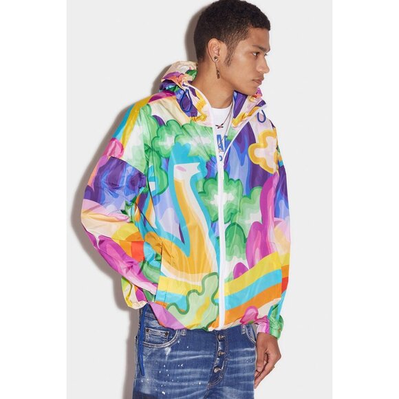 DSQUARED2 Men's Gouache Windbreaker Size XL In Fantasy (damaged) - Picture 2 of 10